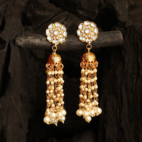 CJ100550 Stefan Gold Plated Kundan Tassel Dangle Earrings