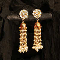 Stefan Gold Plated Kundan Tassel Dangle Earrings