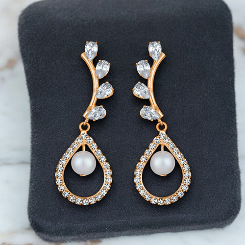 CJ100615 Stefan Rose Gold Plated American Diamond Glamorous Dangle Earrings for Women