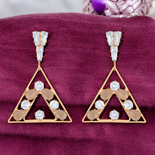 Stefan Rose Gold Plated American Diamond Triangular Dangler Earring for Women