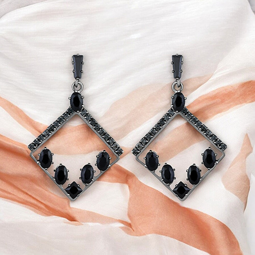 CJ100619 Stefan Black Silver Plating American Diamond Dangler Earring for Women