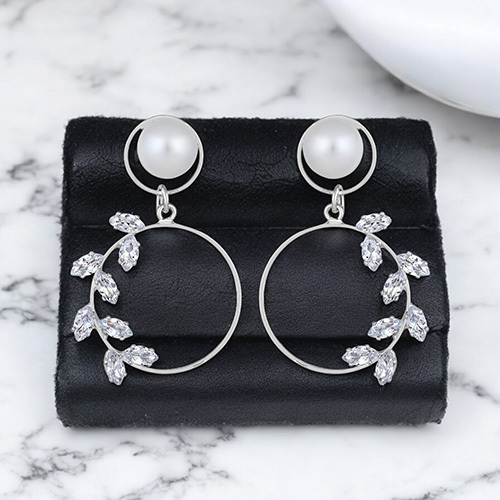 Cj100623 Stefan Rhodium Plated Ad Stone And Artificial Pearl Detachable Stud Dangler Earring For Women - Color: Different Available