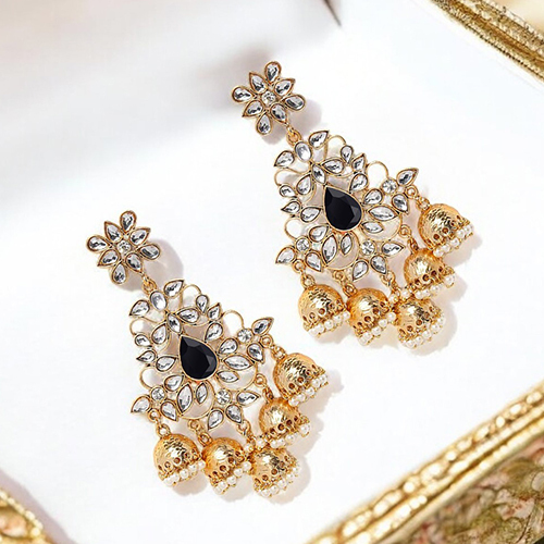 CJ100117Bla Eric Gold Plated CZ Dangler Earrings