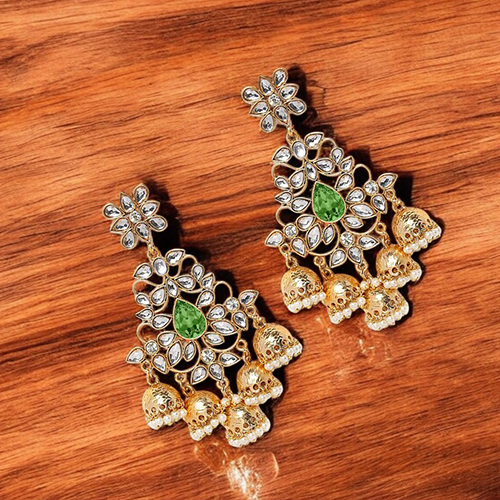 CJ100117Gre Gold-Toned And Green Earrings for Women