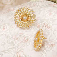 CJ100196 Stefan Traditional Gold Plated White Kundan Circular Stud Earring For Women