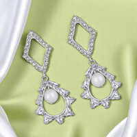 CJ100624 Stefan Rhodium Plated White AD Stone And Artificial Pearl Dangle Drop Earring for Women