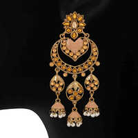 CJ100243 Stefan Traditional Floral Heart Layered Jhumki Long Dangler with Kundan and Artificial Pearl for Women