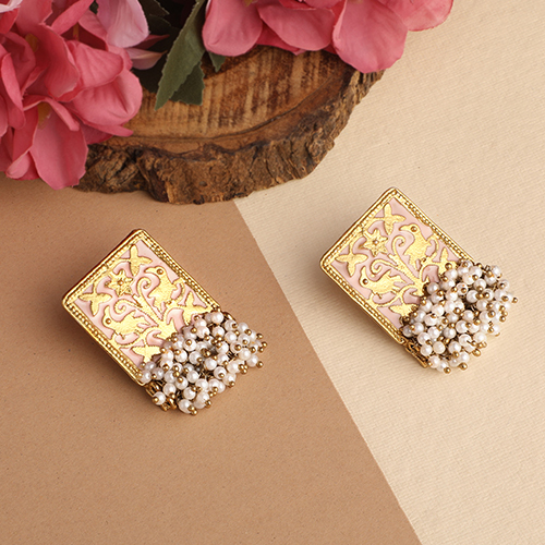 Cj100138Pch Stefan Ethnic Meenakari Work Rectangular Shape Dangler Earring With Artificial Pearl For Women - Color: Different Available