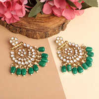 Stefan Traditional Gold Plated Green Beads And White Kundan Chandbali Earring For Women - Color: Different Available