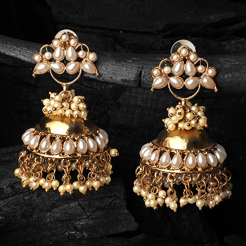 Stefan Traditional Floral Pearl Jhumka Earrings