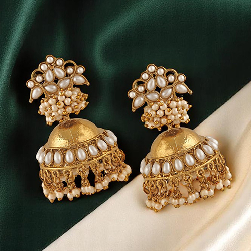 CJ100212 Stefan Traditional Floral Pearl Jhumka Earrings