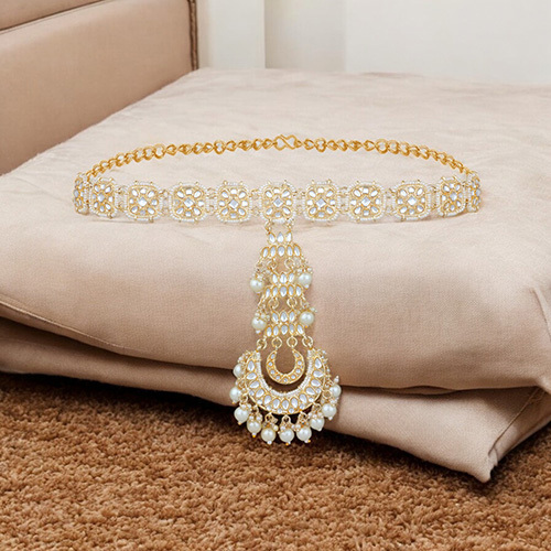 MP100101 Stefan Gold Tone Kundan Traditional Wedding Bridal Sheeshphool SheeshPatti Maangtikka Matha Patti For Women