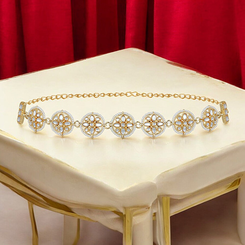 MP100106 Stefan Gold Tone Kundan Traditional Sheeshphool Matha Patti For Women