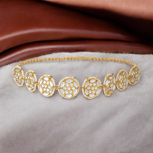 MP100112 Stefan Circular Kundan Stone Gold Tone Sheeshphool SheeshPatti for Women