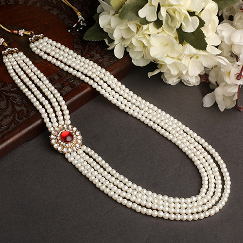 Stefan Layered Pearl Necklace Jewellery for Groom Dulha Moti Mala Haar for Men