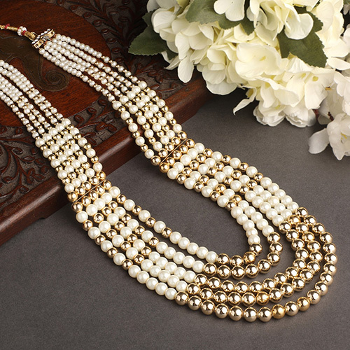 Cj100260 Stefan Layered Pearl Necklace Jewellery For Groom Dulha Moti Mala Haar For Men - Beads Colour: Various Available