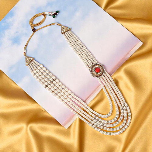 Stefan Multi Layered Artificial Pearl Beads Dulha Mala Groom Sherwani Necklace Moti Haar for Men