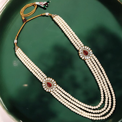 CJ4046 Stefan Multi Layered Artificial Pearl Beads Dulha Mala Groom Sherwani Necklace Moti Haar for Men