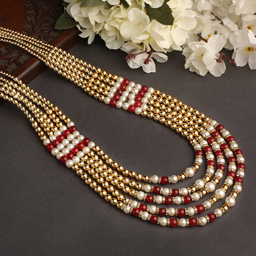 Stefan Layered Pearl Necklace Jewellery for Groom Dulha Moti Mala Haar for Men