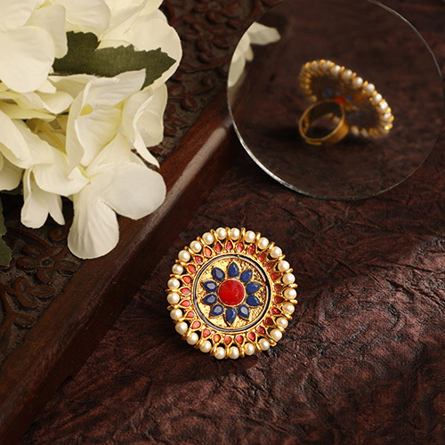 CJ100576 Stefan Multicolored Floral Traditional Finger Ring