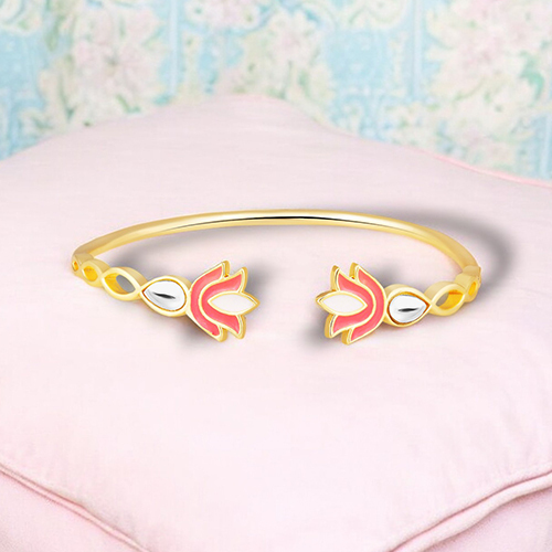 Cj4003 Stefan Light Gold Plated Meenakari Work Pink Bracelet Kada For Women - Color: Different Available