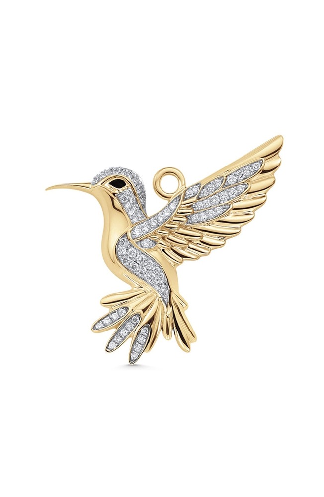 18K Yellow Gold Hummingbird Diamond Pendant  0.42ct G-H VS-SI  Nature-Inspired Jewelry Charm