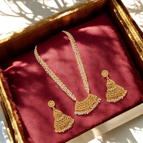 Stefan Traditional Gold Plated White Long Necklace Set - Color: Different Available