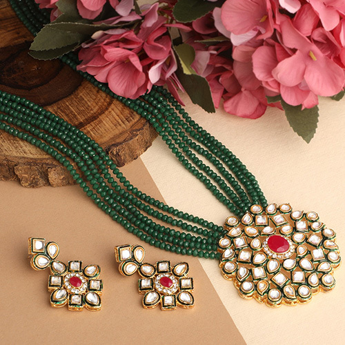 Cj100395 Stefan Traditional Ethnic Gold Plated Necklace Set With Multicolor Kundan And Meenakari Work For Women - Color: Different Available