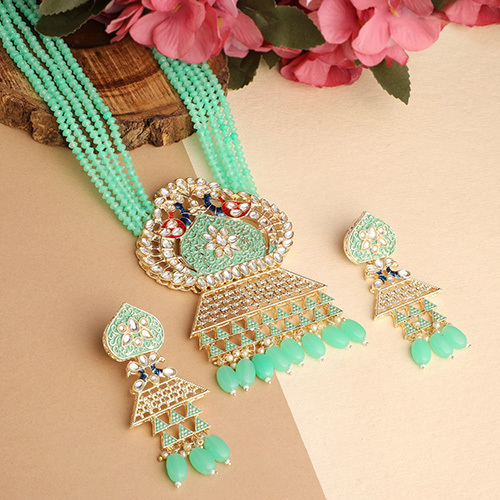 CJ100400 Stefan Traditional Ethnic Gold Plated Necklace Set with Multicolor Kundan and Meenakari Work for Women