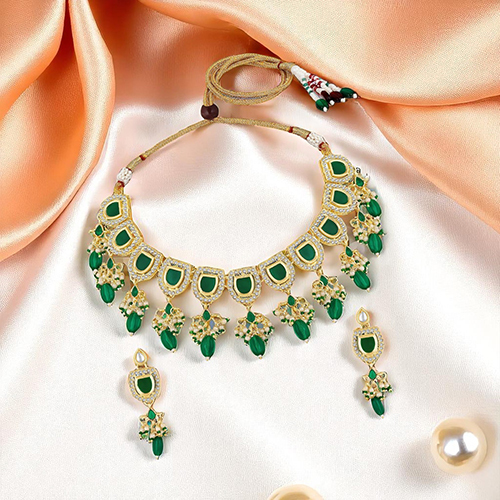 CJ4006 Gold-Plated Kundan Studded And Beaded Jewellery Set