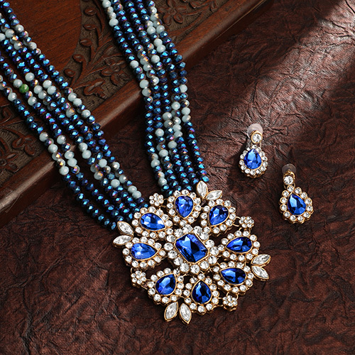 CJ100569 Zinc Multicolor Artificial Navy Blue Necklace Set