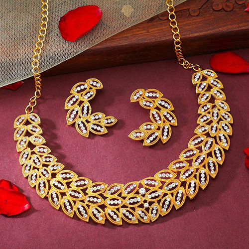 CJ100577 Stefan Gold Plated Leaf Shaped Necklace Set for Womens