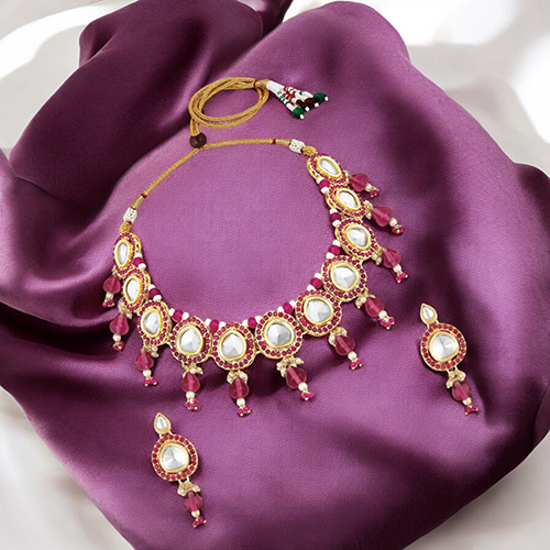 CJ4009 Traditional Gold-Plated Kundan Necklace Set For Women