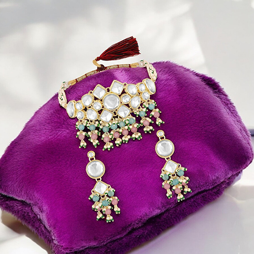 Round Mirror Kundan Dabi Set