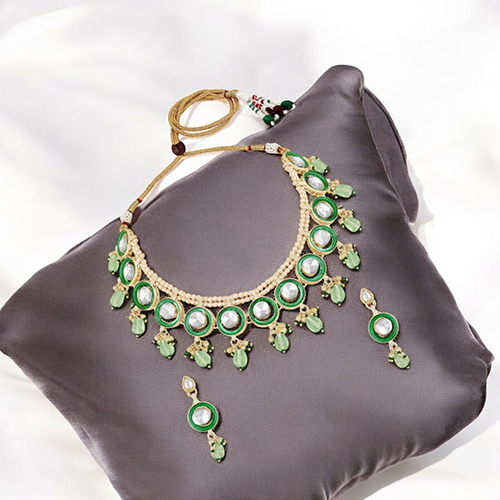 CJ4024 Gold Plated Kundan Polki Meenakari Necklace Set