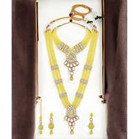 Cj100158yel Stefan Gold Plated Yellow And White Kundan Traditional Jewellery Set For Women - Color: Different Available