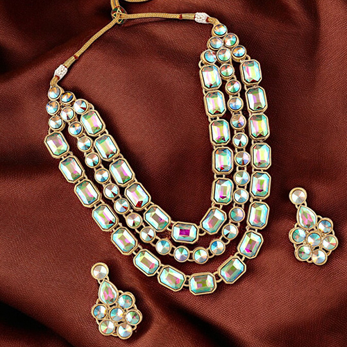 RB Stefan Ethnic Gold Plated Kundan Big stone Necklace Set For Women