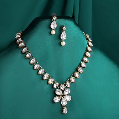 Wht Stefan Traditional Jewellery Kundan And Artificial Pearl Layered Necklace Set With Earrings For Women - Color: Different Available