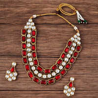 Cj100160mrwht Stefan Ethnic Gold Plated Kundan Big Stone Necklace Set For Women