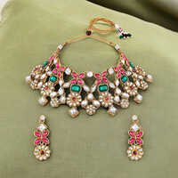 CJ4038 Stefan Multicolor Floral Kundan Traditional Choker Necklace Set for Women