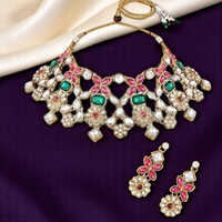 CJ4038 Stefan Multicolor Floral Kundan Traditional Choker Necklace Set for Women