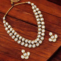 CJ100391 Stefan Traditional Gold Plated White Kundan Choker Necklace Set for Women