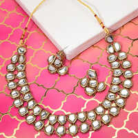 CJ100391 Stefan Traditional Gold Plated White Kundan Choker Necklace Set for Women