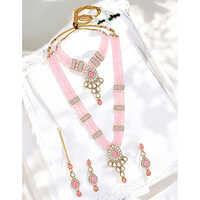 CJ100158PINK Stefan Gold Plated Pink and White Kundan Traditional Jewellery Set for Women