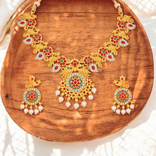 Stefan Traditional Gold Plated Multicolor Kundan Necklace Set for Women