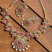 CJ100394 Stefan Traditional Gold Plated Multicolor Kundan Necklace Set for Women