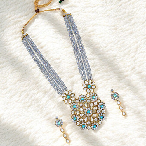 CJ4040 Stefan Gold Plated Handpainted Meena Kundan Embellished Necklace Set