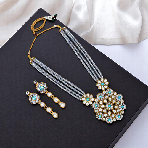 CJ4040 Stefan Gold Plated Handpainted Meena Kundan Embellished Necklace Set