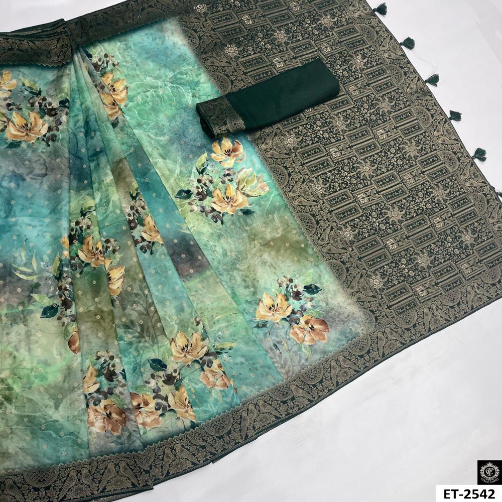 Floral Banarasi Saree - Color: Deep Green