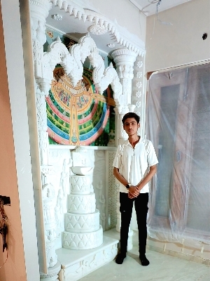 Marble Jain Temple - Makrana White Marble, 60x240 cm, Antique Design, Polished Finish, Square Shape, Ideal for Home Worship and Outdoor Use